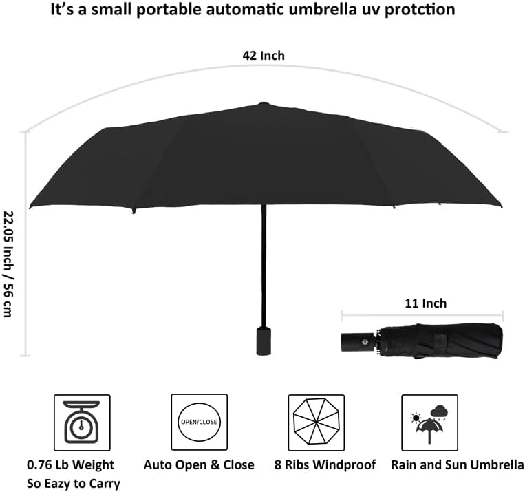 BAODINI Small UV Protection Travel Umbrella Compact for Rain and Sun UPF 50+ Windproof Portable 42 inch Umbrella for Women and Men - Image 4